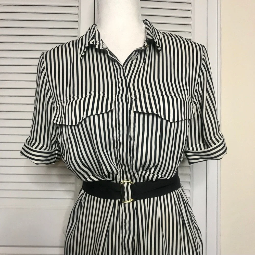NWOT H&M black and white stripe shirt dress - Picture 2 of 5